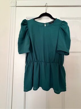 Banana Republic Teal Puff Sleeve Peplum Blouse
